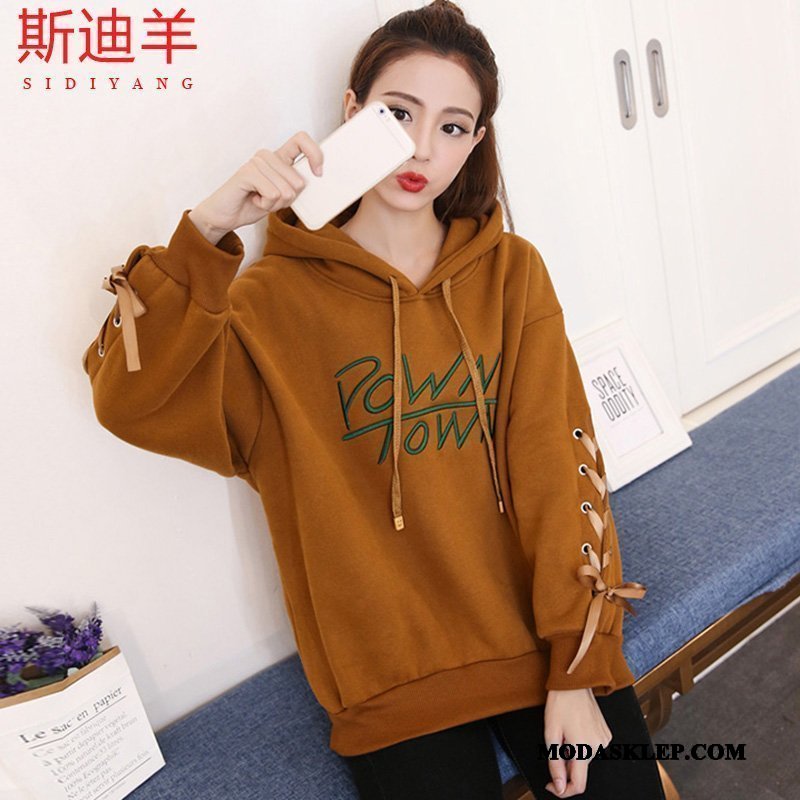 Damskie Bluza Z Kapturem Sklep Z Haftem Dla Grubych 2019 Zima Student Czerwony