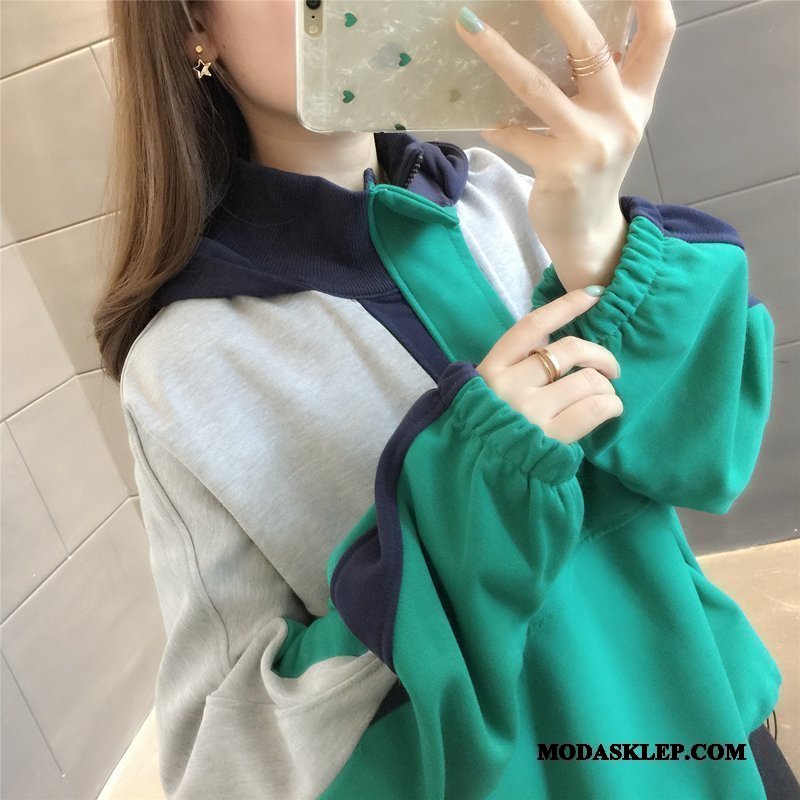 Damskie Bluza Z Kapturem Sprzedam Damska 2019 Wysoki Kołnierz Wiosna Bluzy Z Kapturem Mieszane Kolory Czarny Czerwony