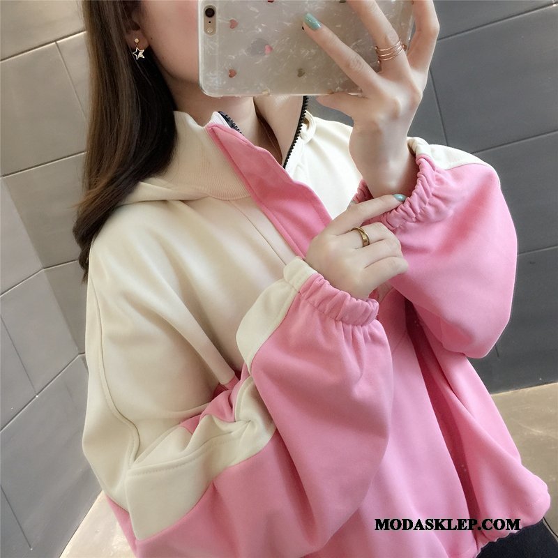 Damskie Bluza Z Kapturem Sprzedam Damska 2019 Wysoki Kołnierz Wiosna Bluzy Z Kapturem Mieszane Kolory Czarny Czerwony