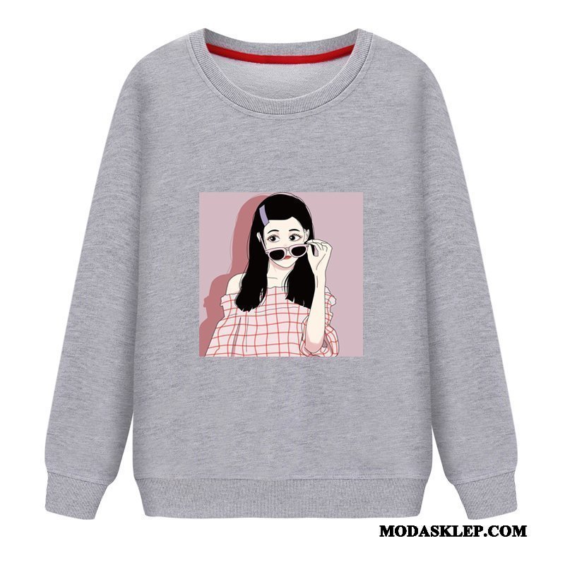 Damskie Bluza Z Kapturem Tanie Pullover Tendencja Duży Rozmiar Okrągły Dekolt Casual Czerwony
