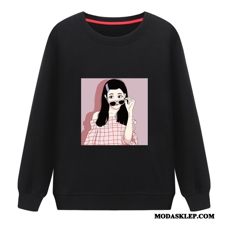 Damskie Bluza Z Kapturem Tanie Pullover Tendencja Duży Rozmiar Okrągły Dekolt Casual Czerwony