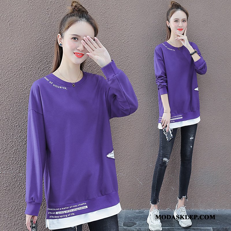 Damskie Bluza Z Kapturem Tanie Wiosna Tendencja Legginsy Okrągły Dekolt Bluzy Z Kapturem Fioletowy