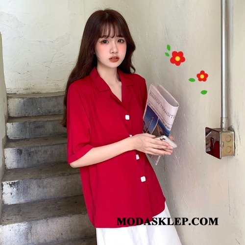 Damskie Bluzka Online Nowy Garnitury College Eleganckie Casual Czysta Czerwony