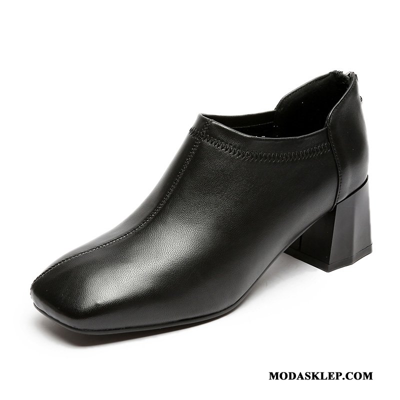 Damskie Buty Na Obcasie Kup Gruba Podeszwa Pojedyncze Buty Wiosna Moda Wszystko Pasuje Czarny