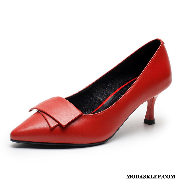 Damskie Buty Na Obcasie Oferta Cienkim Obcasie Pojedyncze Buty Jesień Prawdziwa Skóra Wiosna Jasny Czerwony