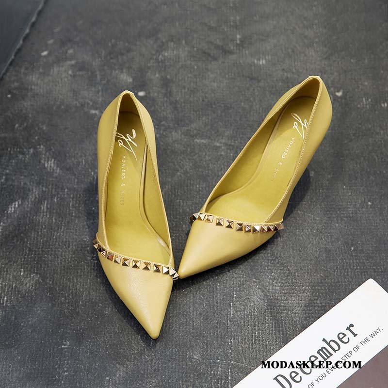 Damskie Buty Na Obcasie Sklep Moda Szpiczaste Nity Damska Cienkim Obcasie Beżowy Czarny Czerwony