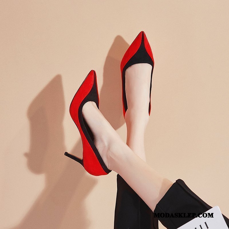 Damskie Buty Na Obcasie Sklep Modne Cienkim Obcasie Z Pracy Pojedyncze Buty 2019 Khaki Mieszane Kolory Czerwony