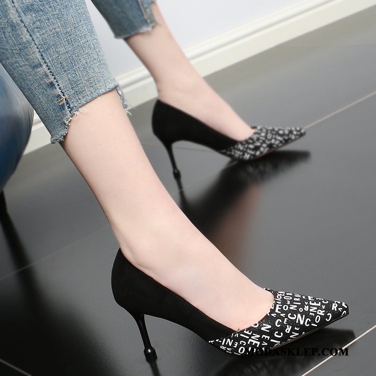 Damskie Buty Na Obcasie Sklep Szpiczaste Moda 2019 Damska Alfabet Mieszane Kolory Jasny Czarny