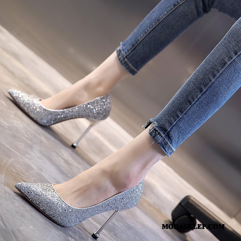 Damskie Buty Na Obcasie Sprzedam 2019 Pojedyncze Buty Wysokie Obcasy Szpiczaste Klamra Szampan