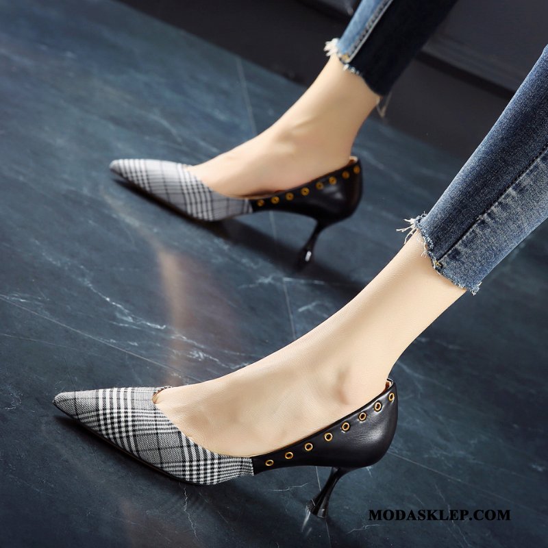 Damskie Buty Na Obcasie Sprzedam Damska Brytyjski Pojedyncze Buty Krata Cienkim Obcasie Mieszane Kolory Czarny