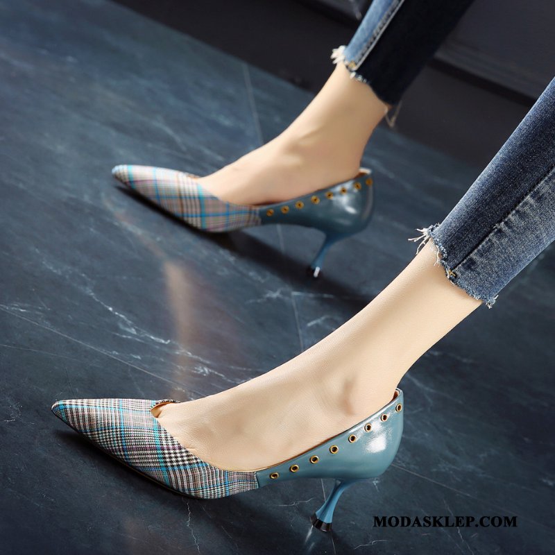 Damskie Buty Na Obcasie Sprzedam Damska Brytyjski Pojedyncze Buty Krata Cienkim Obcasie Mieszane Kolory Czarny