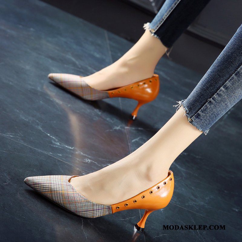 Damskie Buty Na Obcasie Sprzedam Damska Brytyjski Pojedyncze Buty Krata Cienkim Obcasie Mieszane Kolory Czarny