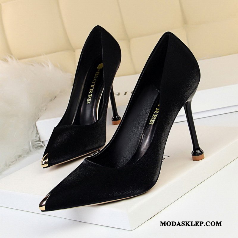 Damskie Buty Na Obcasie Sprzedam Moda Szpiczaste Satyna Pojedyncze Buty Cienkim Obcasie Burgund Złoty Jasny Czerwony