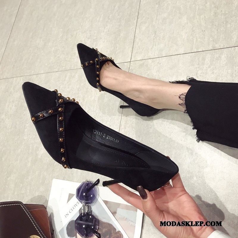 Damskie Buty Na Obcasie Tanie 2019 Damska Student Pojedyncze Buty Wiosna Burgund Jasny Czarny Czerwony