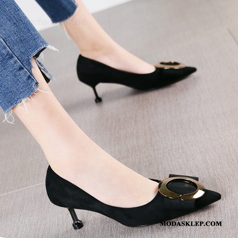 Damskie Buty Na Obcasie Tanie 2019 Szpiczaste Jesień Pojedyncze Buty Zamszowe Złoty Fioletowy