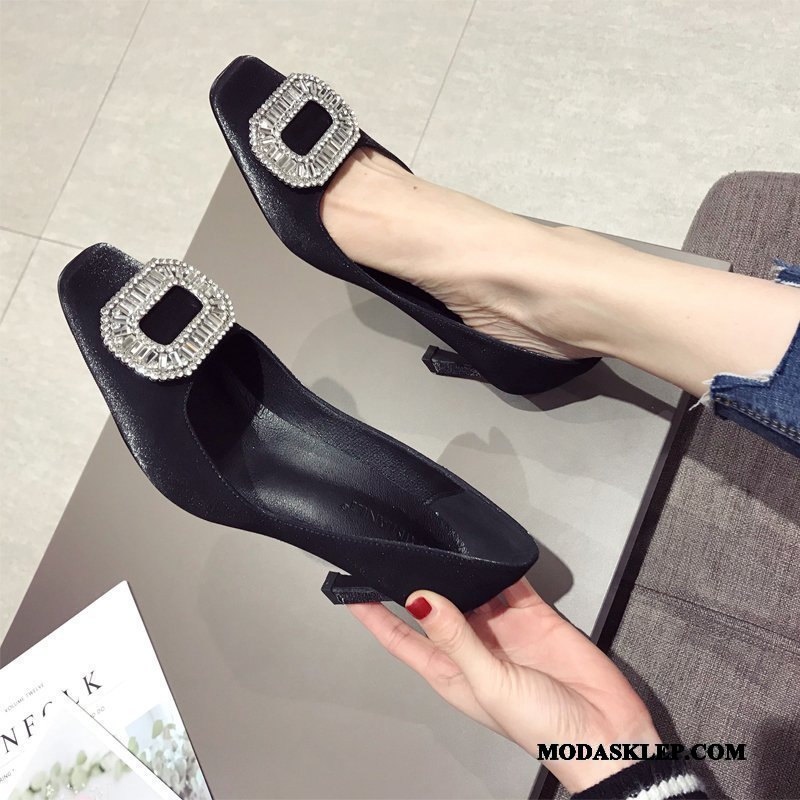 Damskie Buty Na Obcasie Tanie Kwadratowa Głowa Wiosna Dziewczynka Cienkim Obcasie 2019 Czerwony