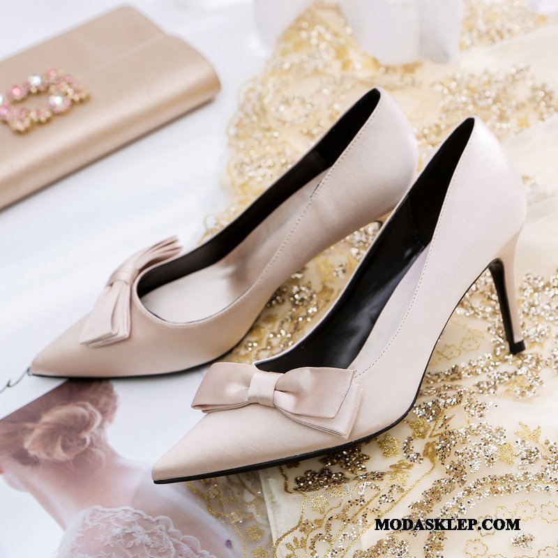 Damskie Buty Na Obcasie Tanie Szpiczaste Buty Ślubne Pojedyncze Buty Damska Satyna Czarny Czerwony