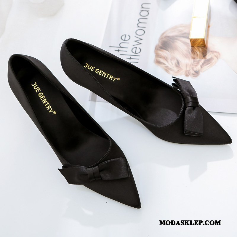 Damskie Buty Na Obcasie Tanie Szpiczaste Buty Ślubne Pojedyncze Buty Damska Satyna Czarny Czerwony