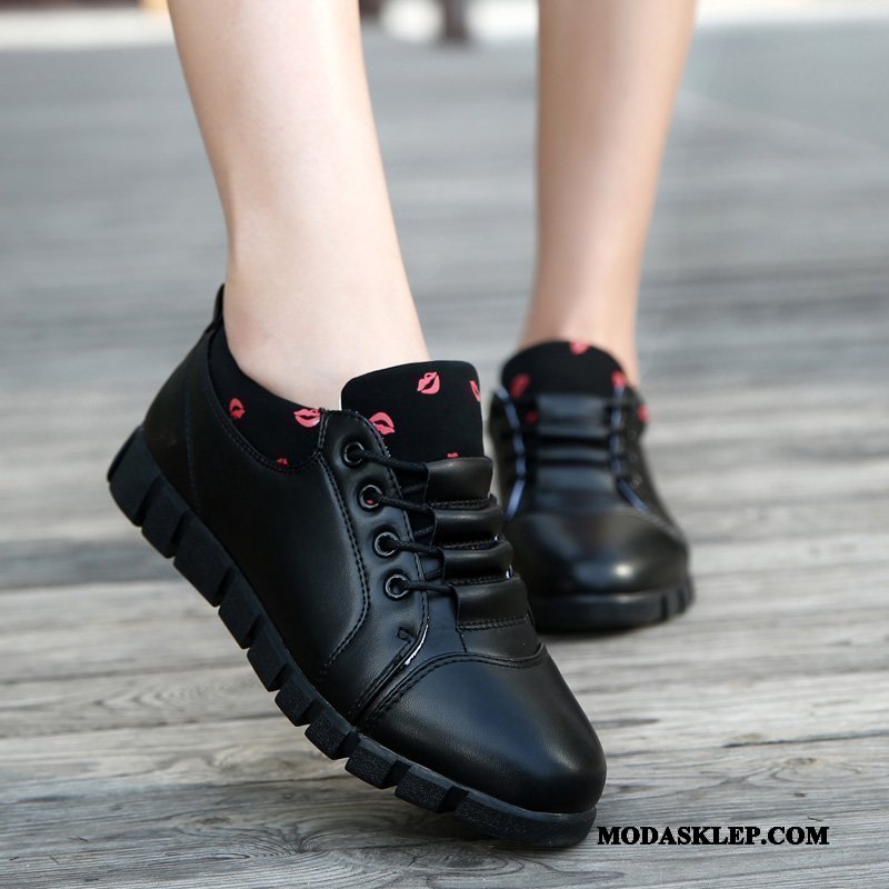 Damskie Buty Sportowe Oferta Antypoślizgowe Damska Casual Skórzane Buty Trampki Czarny