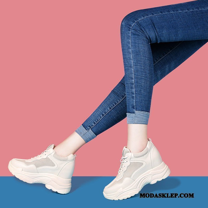 Damskie Buty Sportowe Oferta Super Damska Casual Z Grubą Podeszwą 2019 Beżowy Czerwony