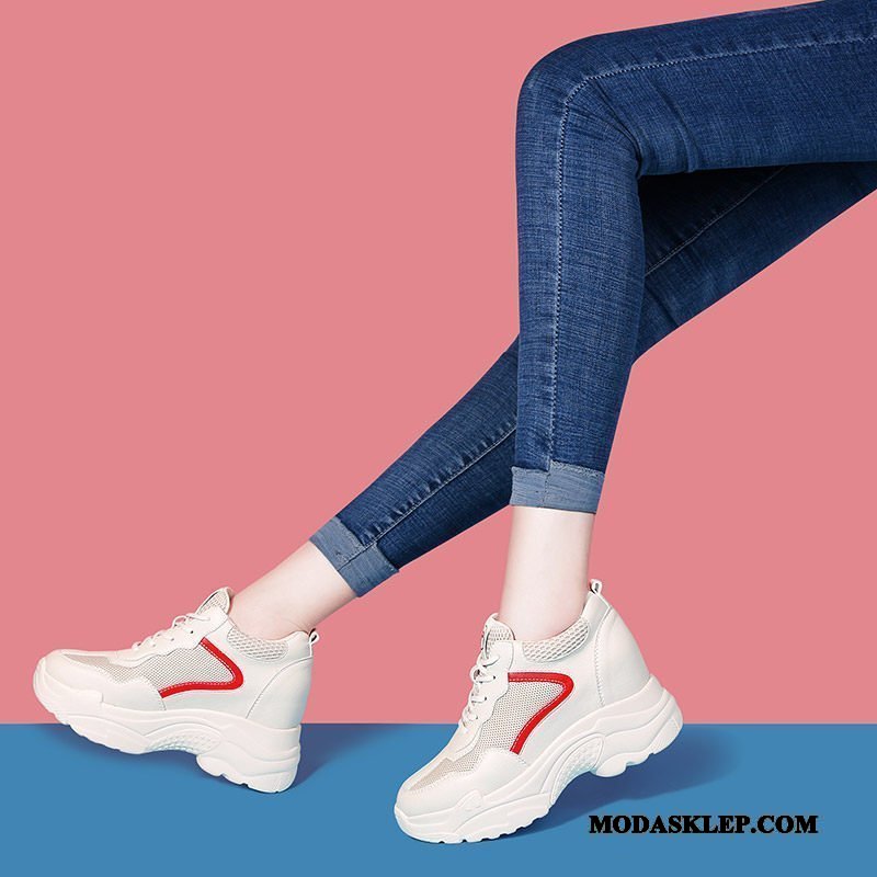 Damskie Buty Sportowe Oferta Super Damska Casual Z Grubą Podeszwą 2019 Beżowy Czerwony
