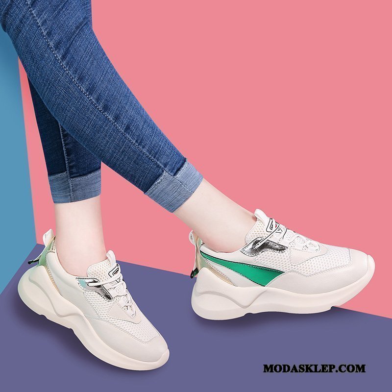 Damskie Buty Sportowe Oferta Wiosna Casual 2019 Tendencja Siatkowe Złoty Biały