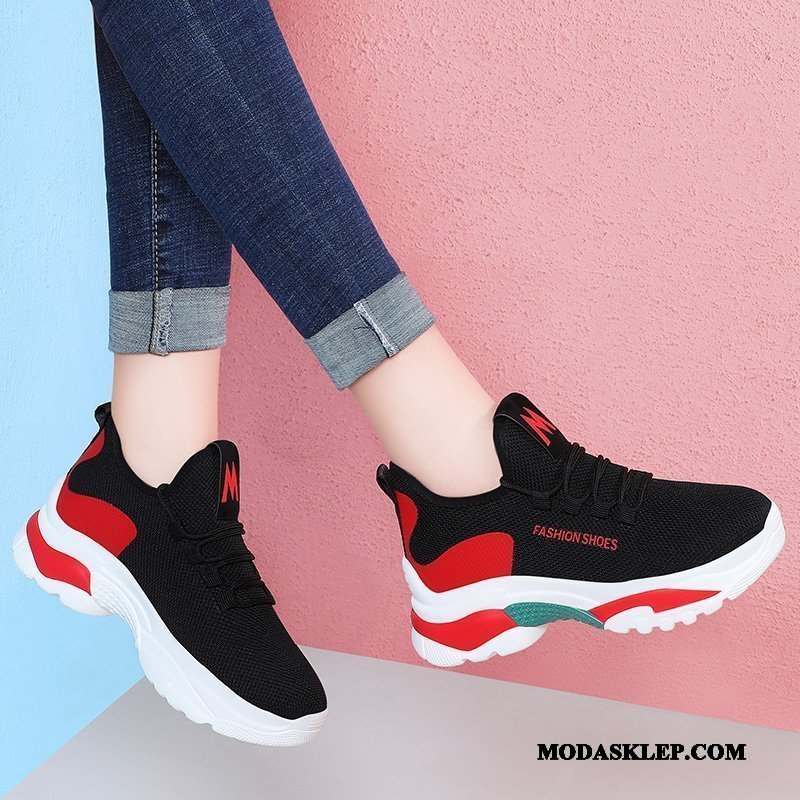 Damskie Buty Sportowe Oferta Zwiększ 2019 Casual Z Grubą Podeszwą Damska Czarny Czerwony