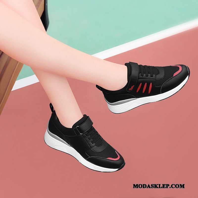 Damskie Buty Sportowe Sklep Casual Trampki Wiosna Wszystko Pasuje Prawdziwa Skóra Czarny Czerwony