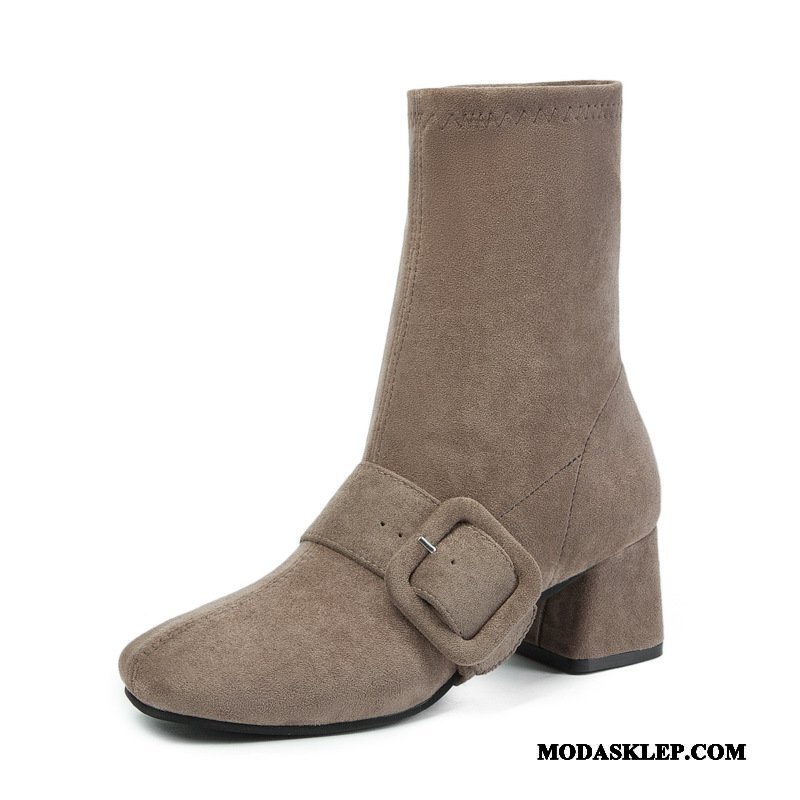 Damskie Czyścibut Tanie Damska Botki Buty Wysokie Obcasy Krótkie Botki Khaki