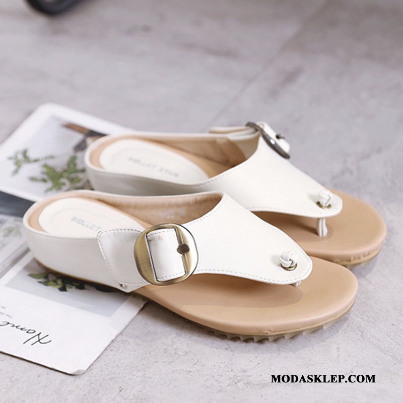 Damskie Japonki Oferta Kapcie Ciąża Płaskie Moda Plażowe Biały