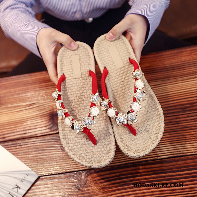Damskie Japonki Oferta Plażowe Kapcie Casual Tendencja Wiosna Czerwony