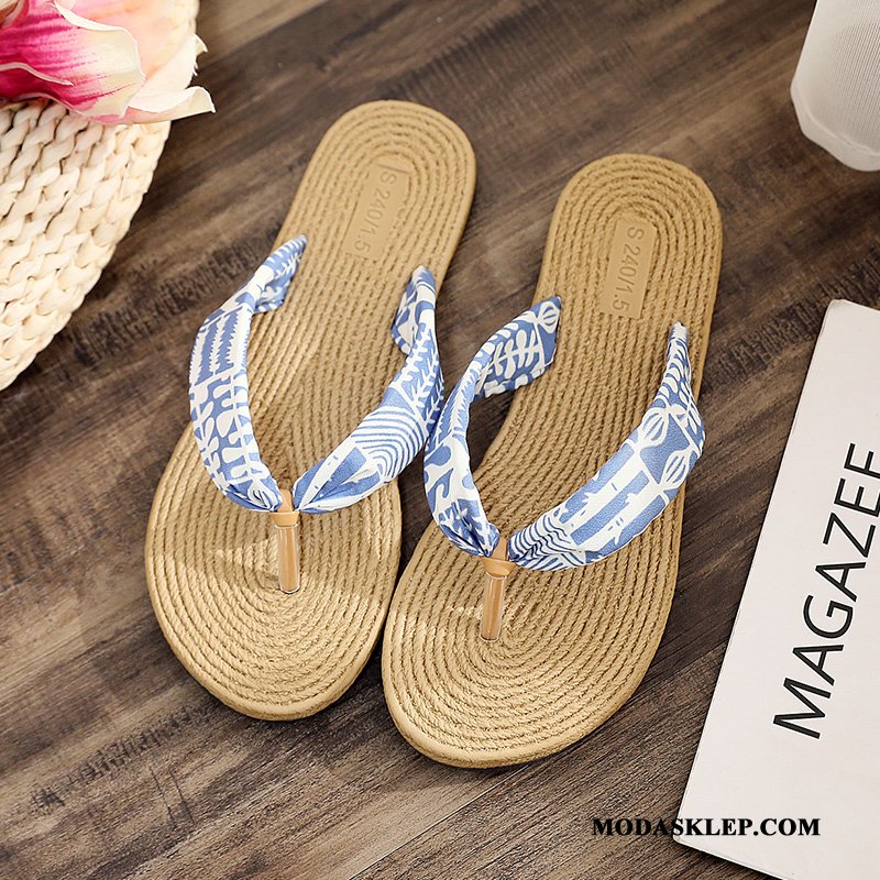 Damskie Japonki Oferta Plażowe Lato Buty Kapcie Antypoślizgowe Granatowy