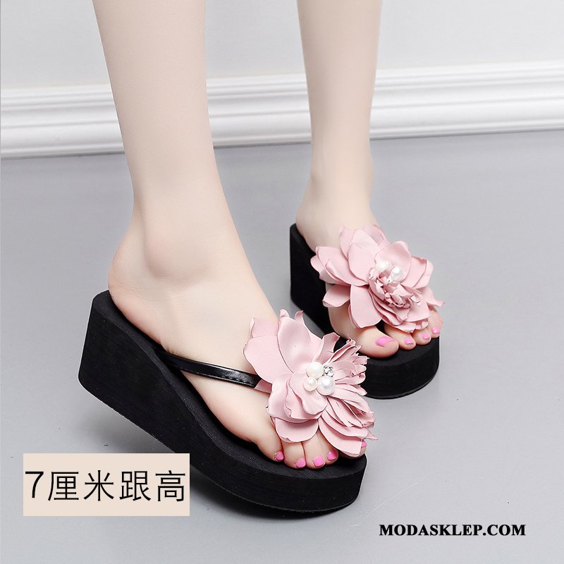 Damskie Japonki Sprzedam Z Grubą Podeszwą Kwiaty Moda Buty Lato Proszek