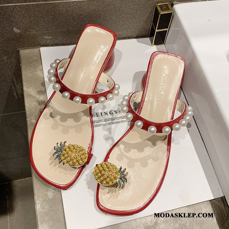 Damskie Japonki Tanie Odzież Wierzchnia Moda Gruba Podeszwa Sandały Lato Czerwony Żółty