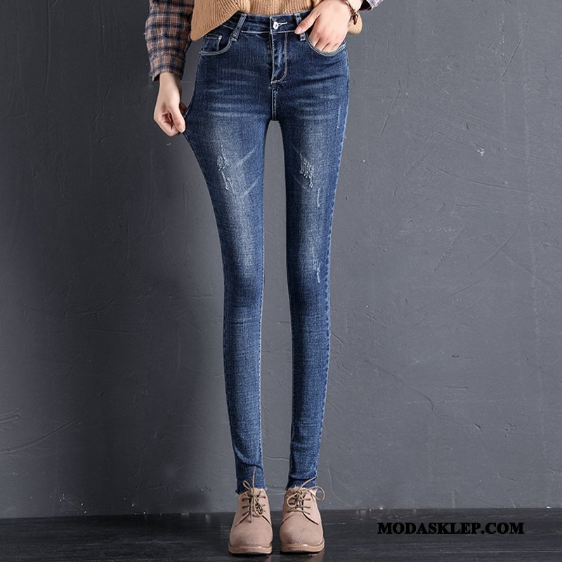 Damskie Jeansy Kup Damska Slim Fit 2019 Nowy Wiosna Ciemno Niebieski