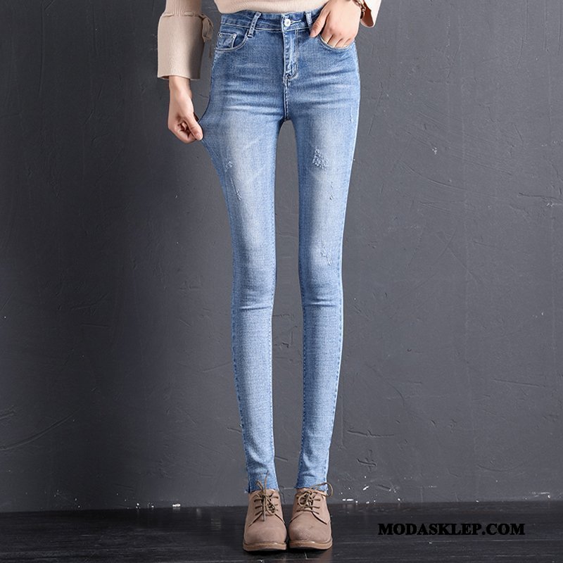 Damskie Jeansy Kup Damska Slim Fit 2019 Nowy Wiosna Ciemno Niebieski
