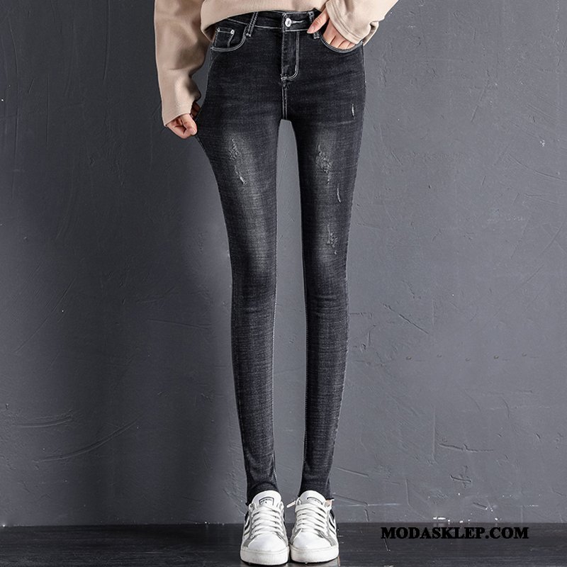 Damskie Jeansy Kup Damska Slim Fit 2019 Nowy Wiosna Ciemno Niebieski