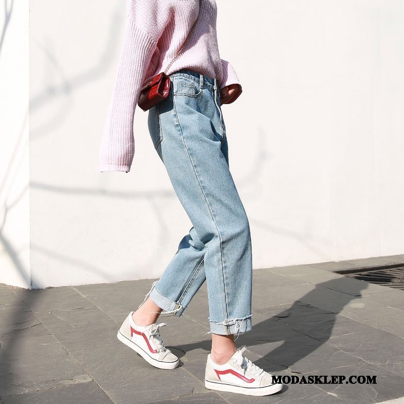 Damskie Jeansy Kup Student Dżinsy Cienkie Denim Proste Niebieski Jasny