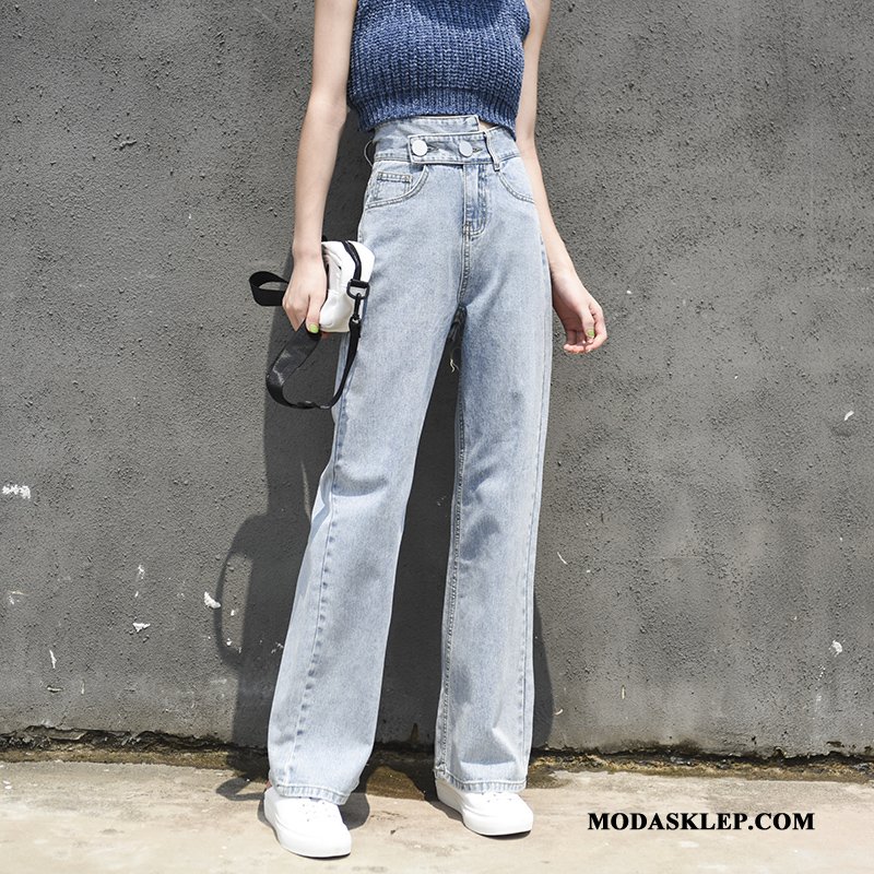Damskie Jeansy Oferta Damska Denim Spodnie Casual Wysoki Stan Ciemno Niebieski