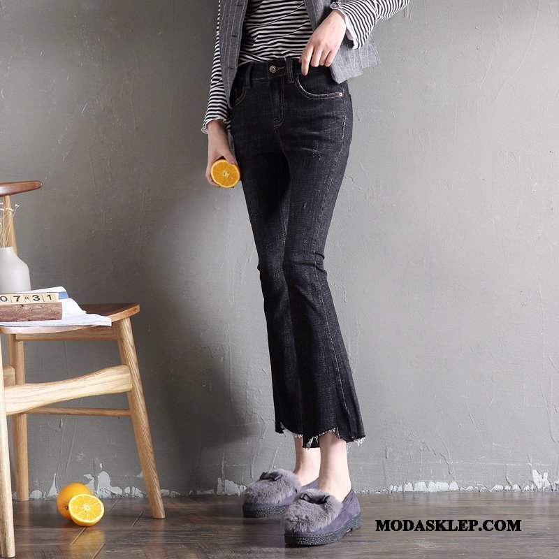 Damskie Jeansy Online Jesień Cienkie Denim Wysoki Stan Damska Czarny