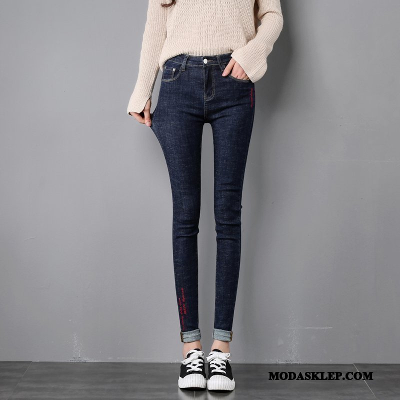 Damskie Jeansy Online Ołówkowe Spodnie Damska Slim Fit Elastyczne Jesień Niebieski