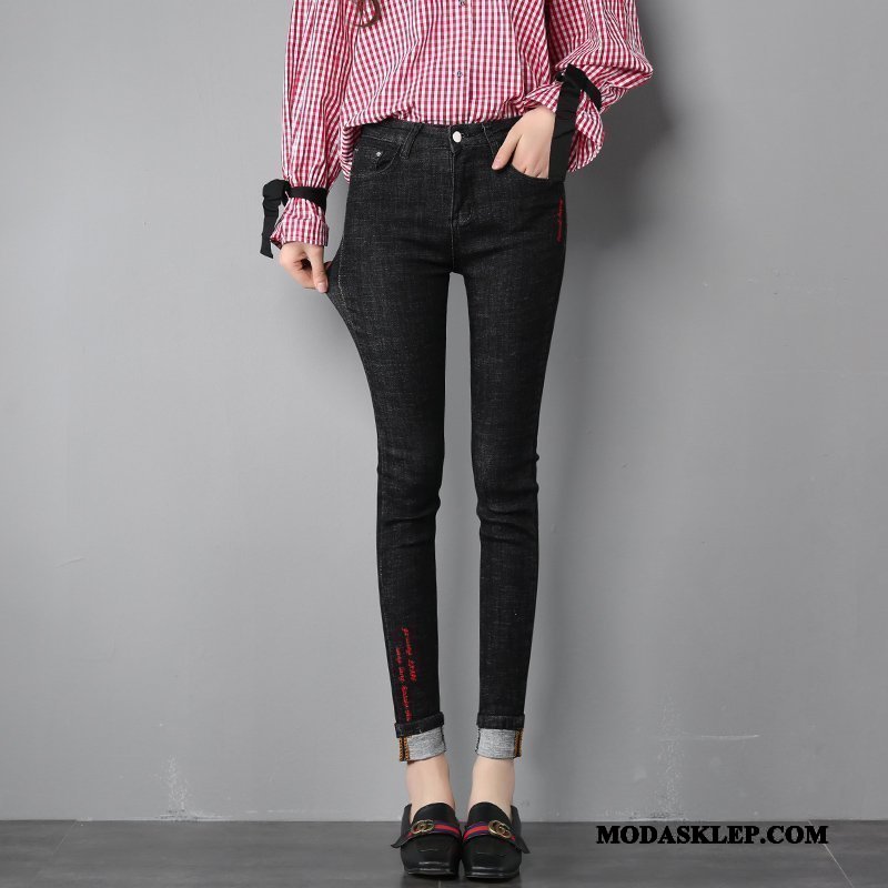 Damskie Jeansy Online Ołówkowe Spodnie Damska Slim Fit Elastyczne Jesień Niebieski