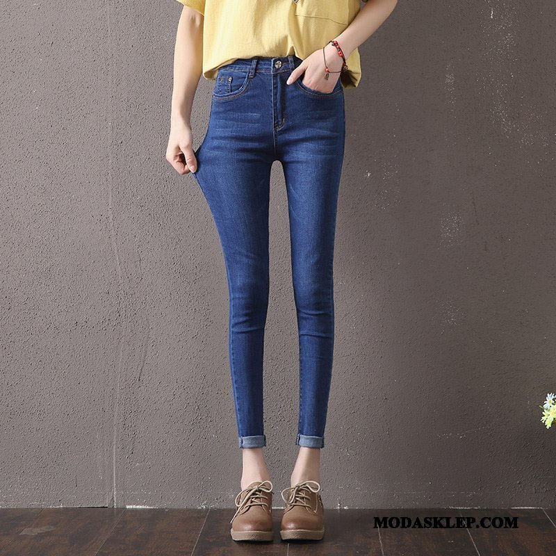 Damskie Jeansy Sklep Elastyczne Dla Otyłych Duży Rozmiar Cienkie Slim Fit Czarny