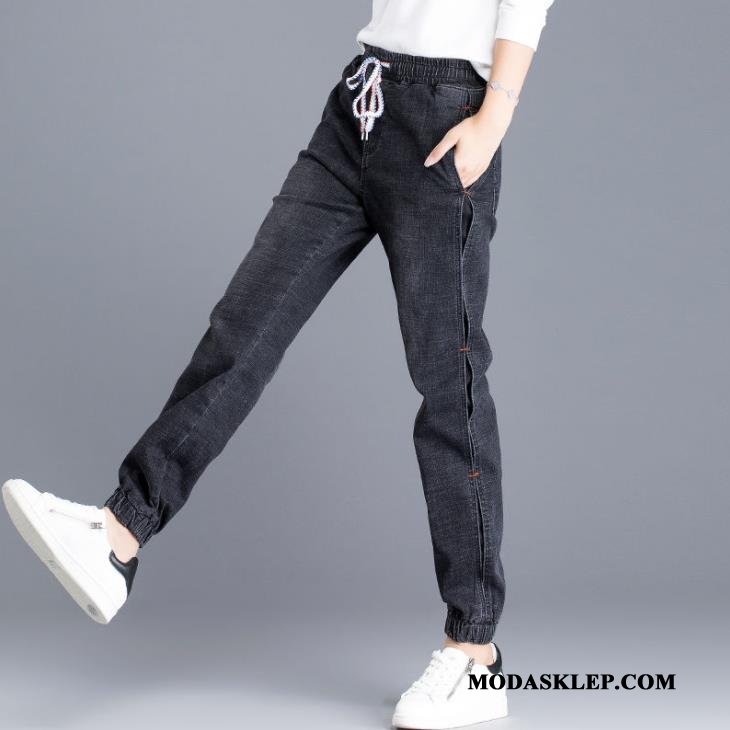 Damskie Jeansy Sklep Spodnie Slim Fit Dżinsy Szerokie Wiosna Ciemno Niebieski