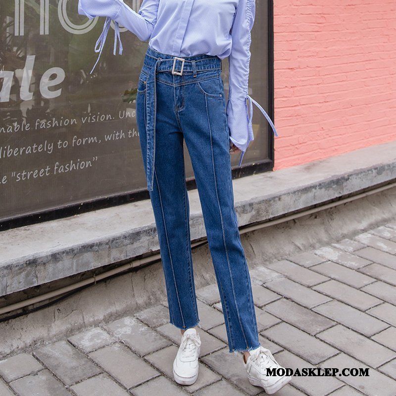 Damskie Jeansy Tanie Cienkie Wiosna 2019 Spodnie Damska Granatowy