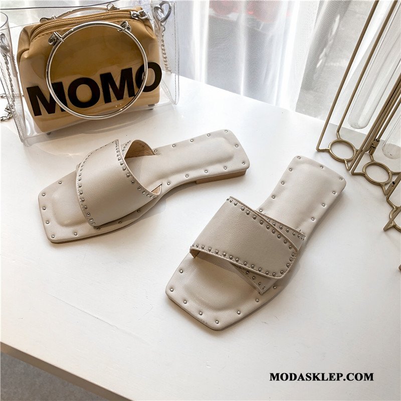Damskie Kapcie Dyskont Moda Nity 2019 Damska Kwadratowa Głowa Czerwony Zielony