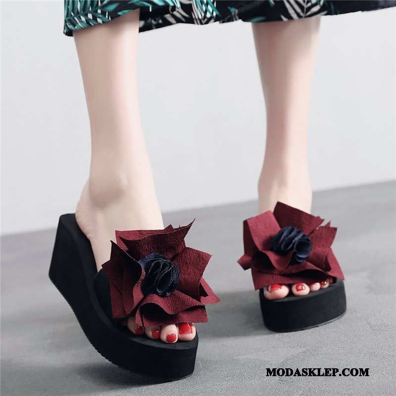 Damskie Kapcie Kup Buty Antypoślizgowe Damska Casual Wysokie Obcasy Burgund