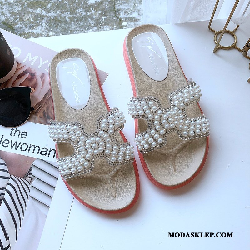 Damskie Kapcie Oferta 2019 Z Grubą Podeszwą Rhinestone Damska Podróż Proszek Czerwony