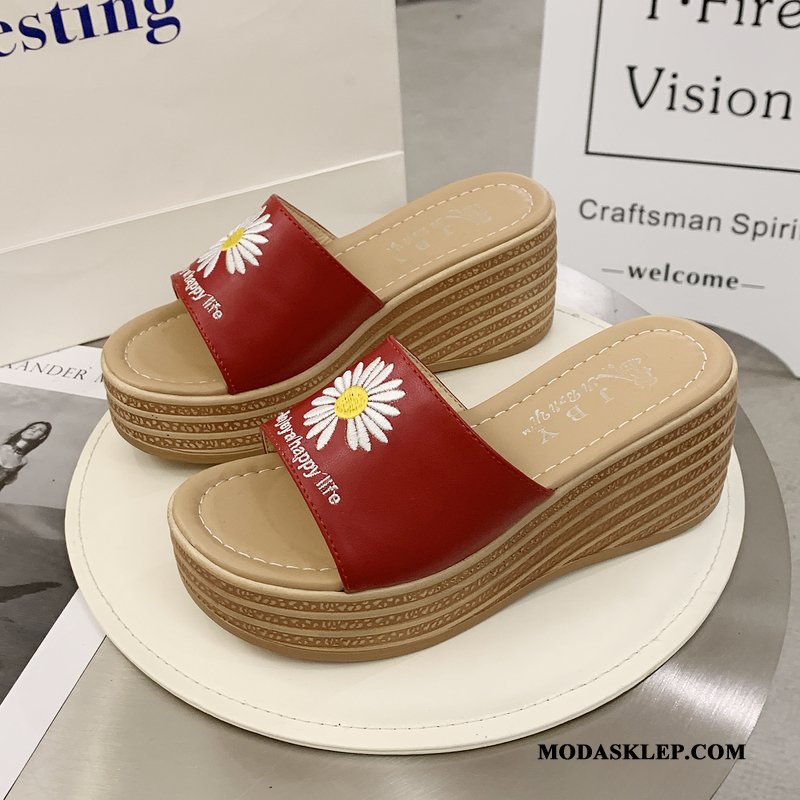 Damskie Kapcie Oferta Daisy Moda Z Grubą Podeszwą Damska Wedge Zielony