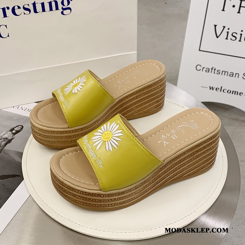 Damskie Kapcie Oferta Daisy Moda Z Grubą Podeszwą Damska Wedge Zielony